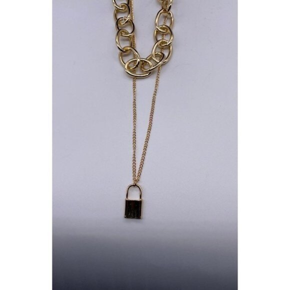 PadLock Layered Necklace Women’s Gold Tone Punk Jewelry - Picture 12 of 12